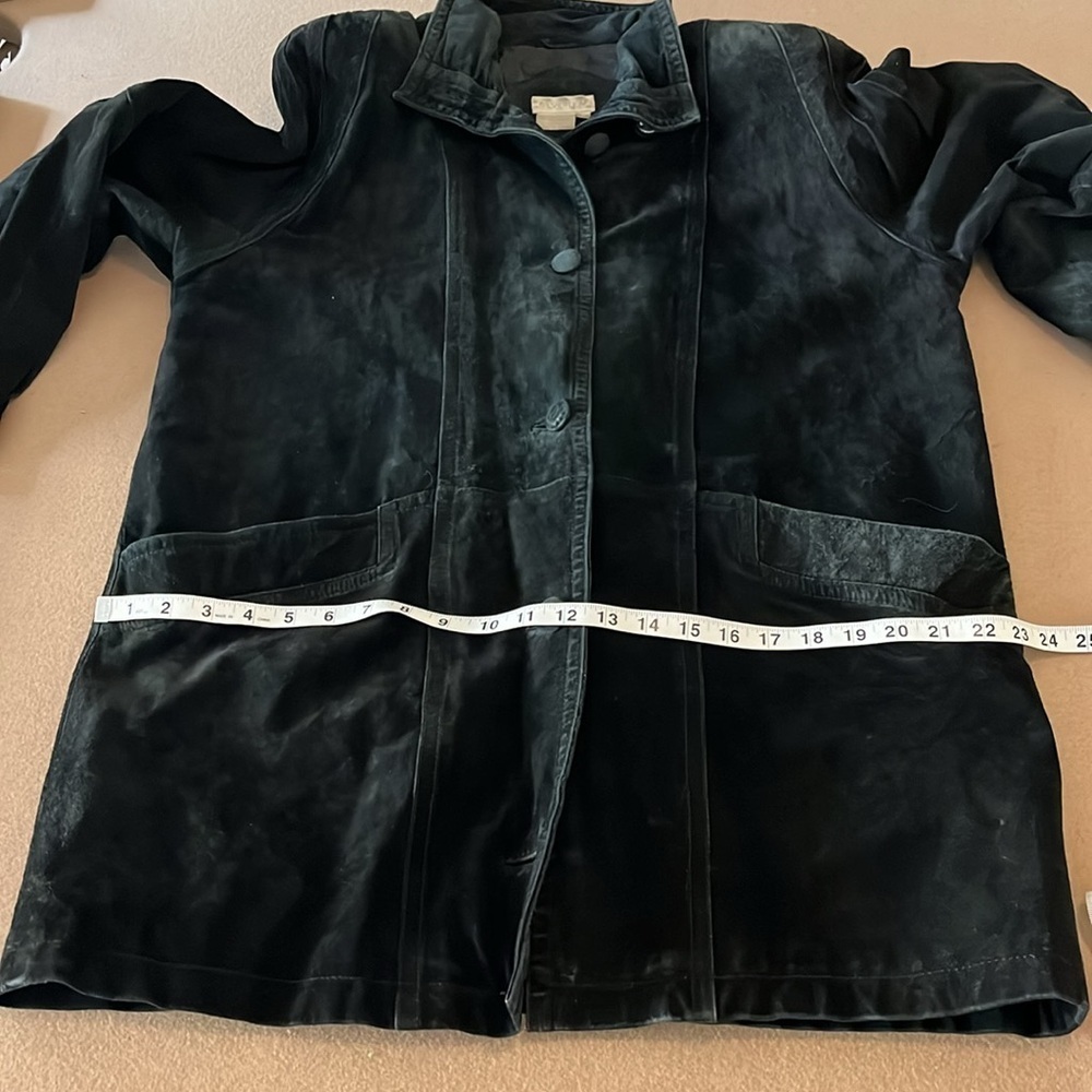 SILVERLEAF Women’s Black Suede Leather Long Jacket- Large - Picture 8 of 12
